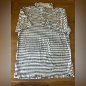 Faherty Men’s Blue and white striped polo medium